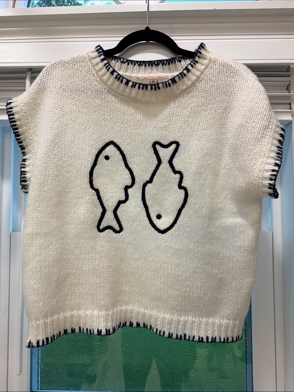 J.O.A. Cream Knit Pet Sweater with Navy Fish Motif